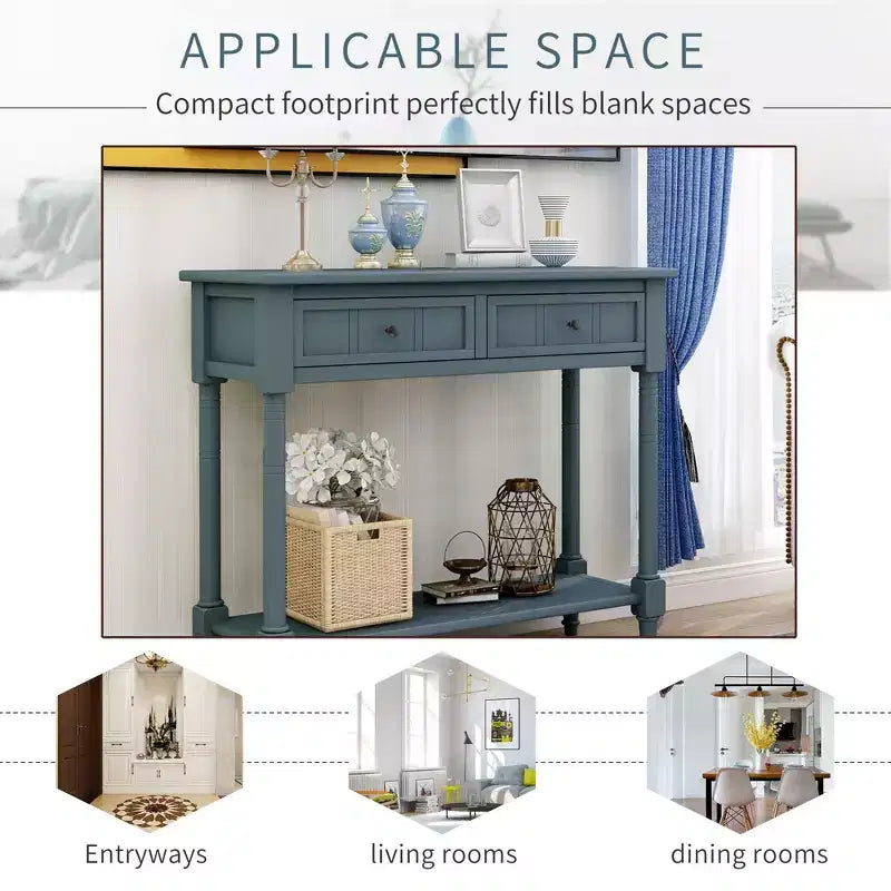 Okak 35IN Farmhouse Console Table, Entryway Table with Two Drawers and Bottom Shelf, Hallway Table for Living Room, Entrance