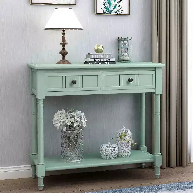 Okak 35IN Farmhouse Console Table, Entryway Table with Two Drawers and Bottom Shelf, Hallway Table for Living Room, Entrance