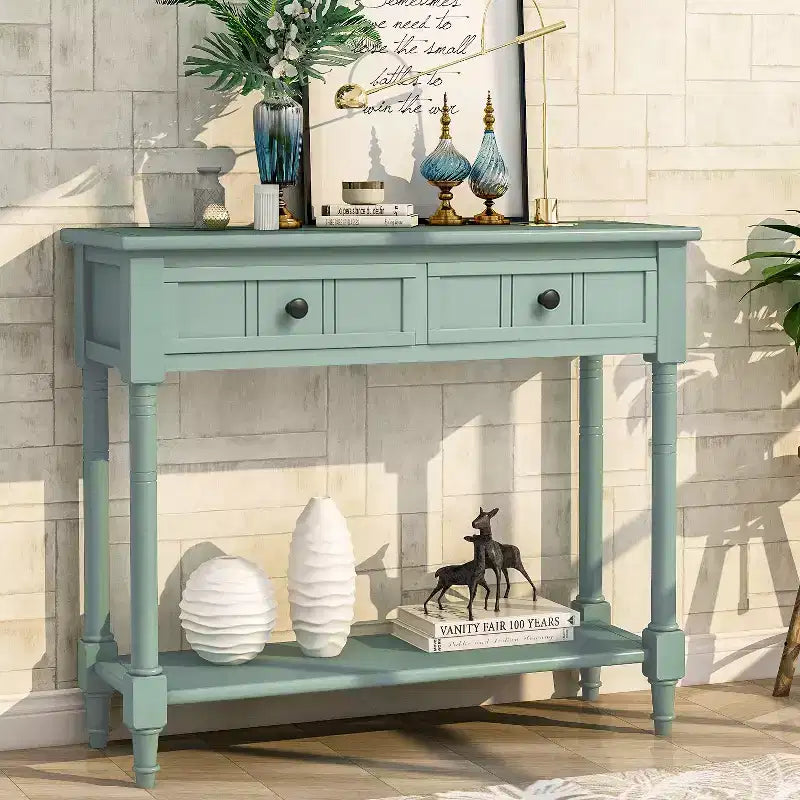 Okak 35IN Farmhouse Console Table, Entryway Table with Two Drawers and Bottom Shelf, Hallway Table for Living Room, Entrance
