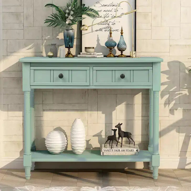 Okak 35IN Farmhouse Console Table, Entryway Table with Two Drawers and Bottom Shelf, Hallway Table for Living Room, Entrance