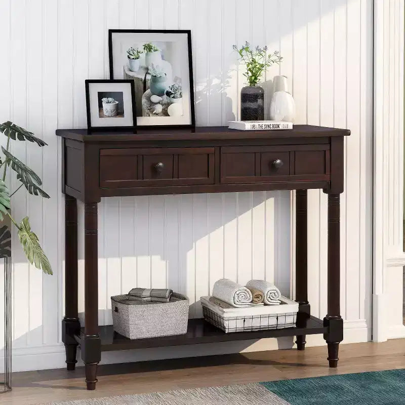 Okak 35IN Farmhouse Console Table, Entryway Table with Two Drawers and Bottom Shelf, Hallway Table for Living Room, Entrance