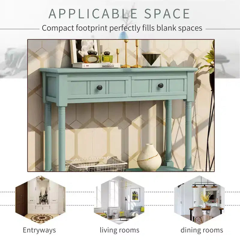 Okak 35IN Farmhouse Console Table, Entryway Table with Two Drawers and Bottom Shelf, Hallway Table for Living Room, Entrance