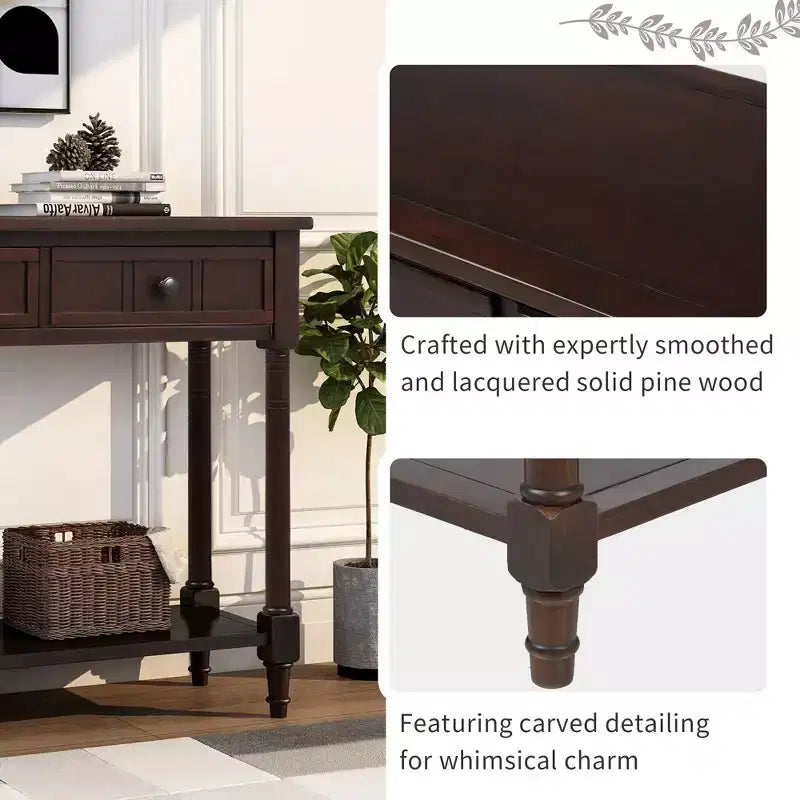 Okak 35IN Farmhouse Console Table, Entryway Table with Two Drawers and Bottom Shelf, Hallway Table for Living Room, Entrance