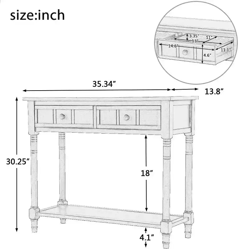 Okak 35IN Farmhouse Console Table, Entryway Table with Two Drawers and Bottom Shelf, Hallway Table for Living Room, Entrance