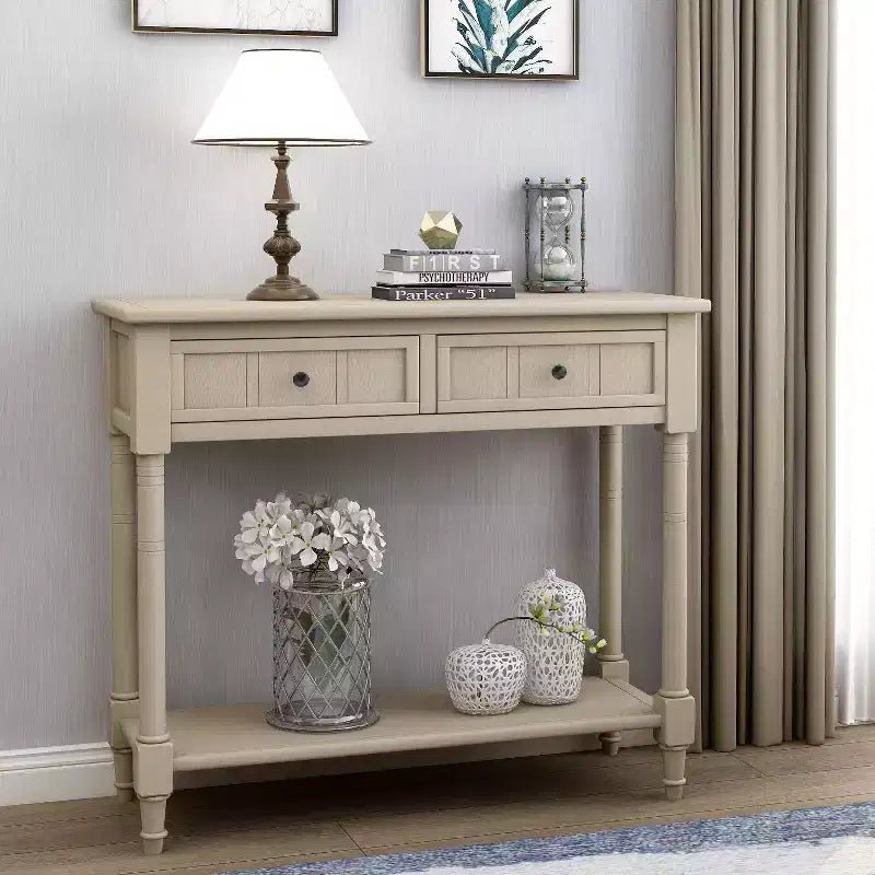 Okak 35IN Farmhouse Console Table, Entryway Table with Two Drawers and Bottom Shelf, Hallway Table for Living Room, Entrance