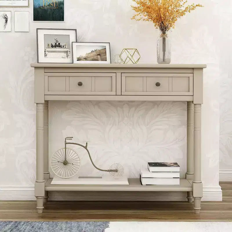 Okak 35IN Farmhouse Console Table, Entryway Table with Two Drawers and Bottom Shelf, Hallway Table for Living Room, Entrance