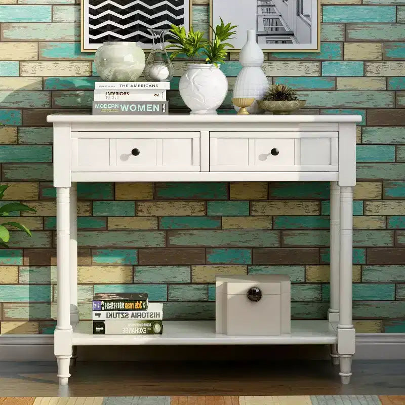 Okak 35IN Farmhouse Console Table, Entryway Table with Two Drawers and Bottom Shelf, Hallway Table for Living Room, Entrance