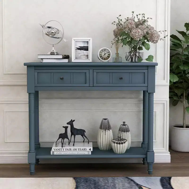 Okak 35IN Farmhouse Console Table, Entryway Table with Two Drawers and Bottom Shelf, Hallway Table for Living Room, Entrance