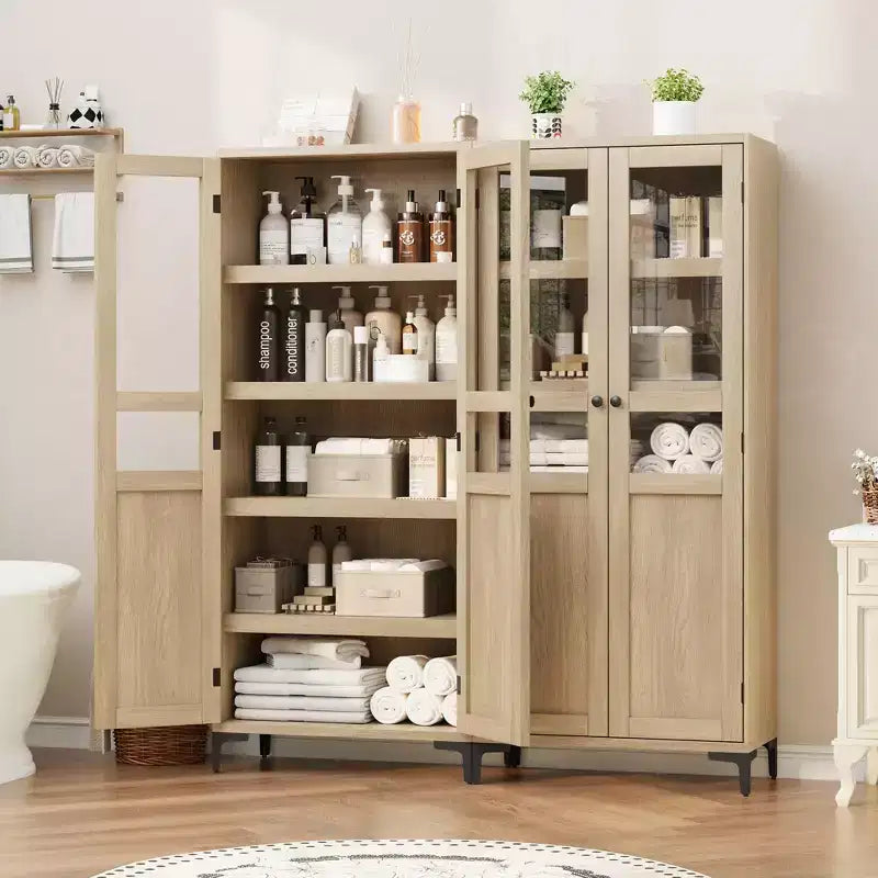 63 Inch Tall Storage Cabinet, 5 Tier Narrow Kitchen Pantry with Adjustable Shelves, Metal Legs, Farmhouse Bathroom Cabinet, Wooden Accent Cabinet