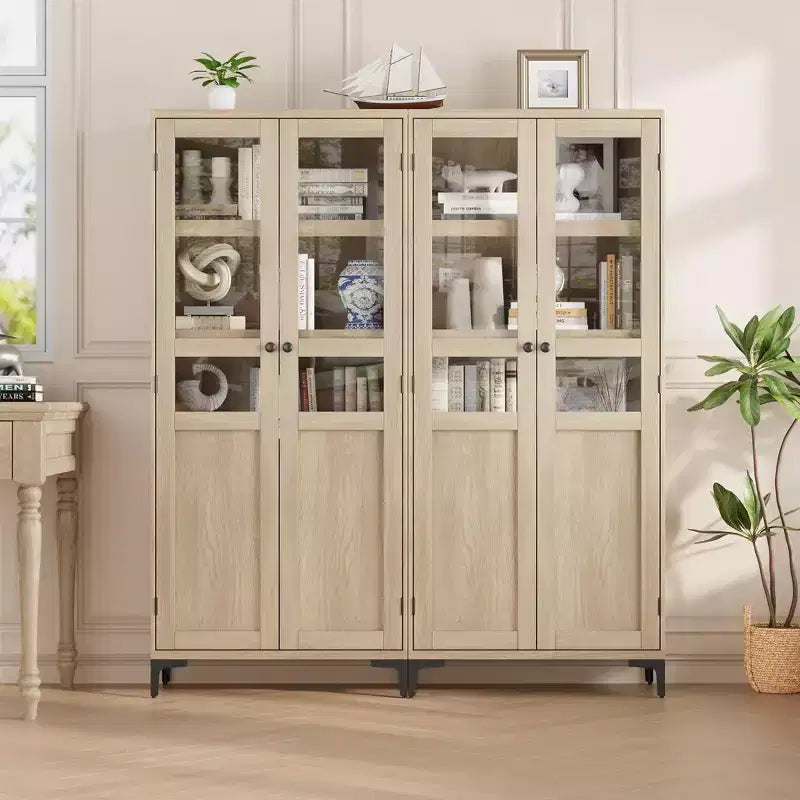 63 Inch Tall Storage Cabinet, 5 Tier Narrow Kitchen Pantry with Adjustable Shelves, Metal Legs, Farmhouse Bathroom Cabinet, Wooden Accent Cabinet