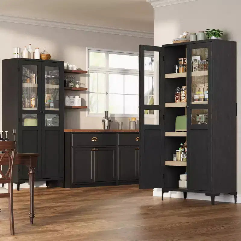 63 Inch Tall Storage Cabinet, 5 Tier Narrow Kitchen Pantry with Adjustable Shelves, Metal Legs, Farmhouse Bathroom Cabinet, Wooden Accent Cabinet