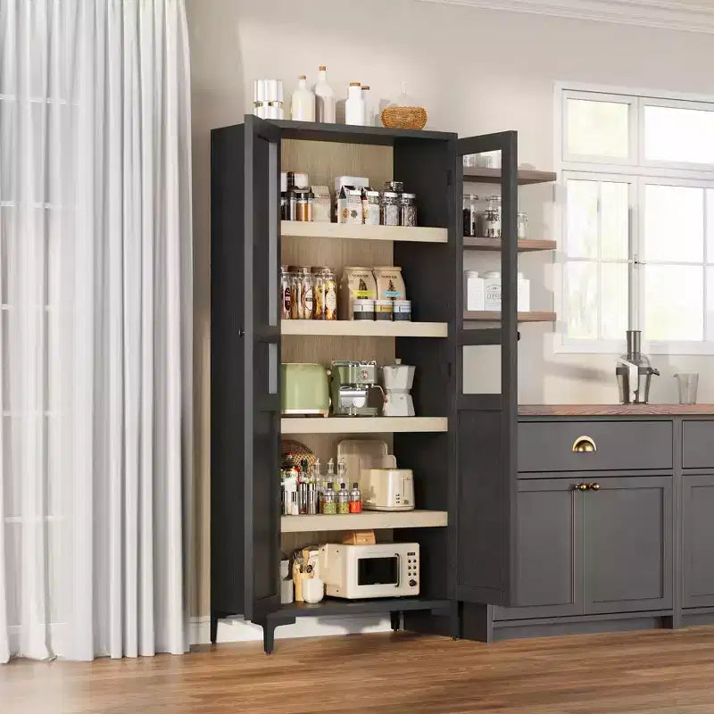 63 Inch Tall Storage Cabinet, 5 Tier Narrow Kitchen Pantry with Adjustable Shelves, Metal Legs, Farmhouse Bathroom Cabinet, Wooden Accent Cabinet