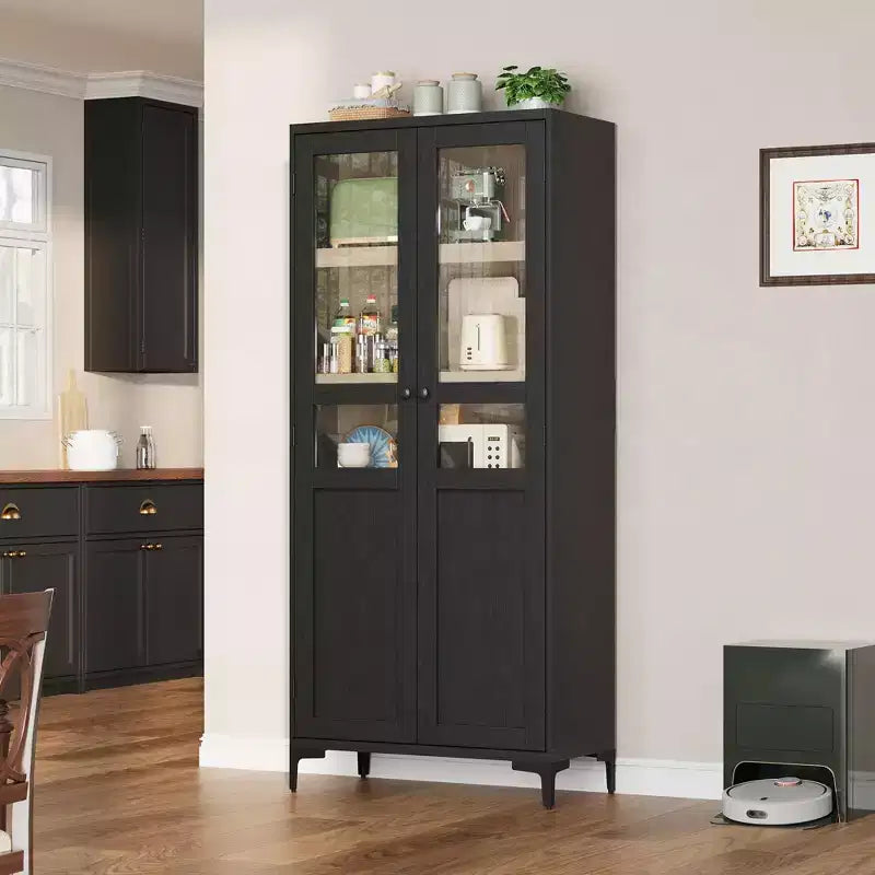 63 Inch Tall Storage Cabinet, 5 Tier Narrow Kitchen Pantry with Adjustable Shelves, Metal Legs, Farmhouse Bathroom Cabinet, Wooden Accent Cabinet
