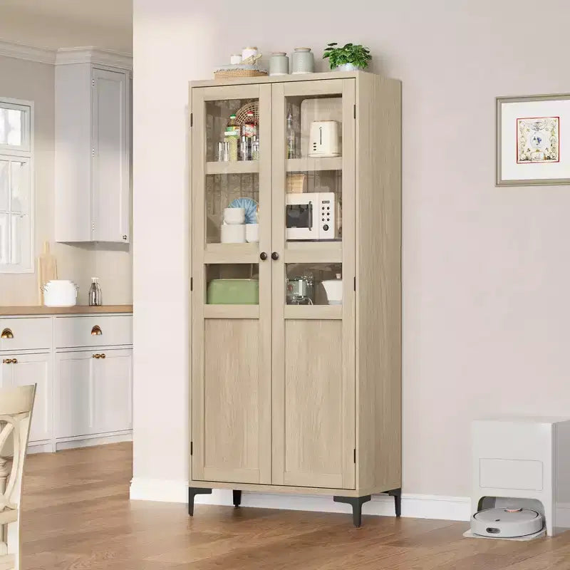 63 Inch Tall Storage Cabinet, 5 Tier Narrow Kitchen Pantry with Adjustable Shelves, Metal Legs, Farmhouse Bathroom Cabinet, Wooden Accent Cabinet