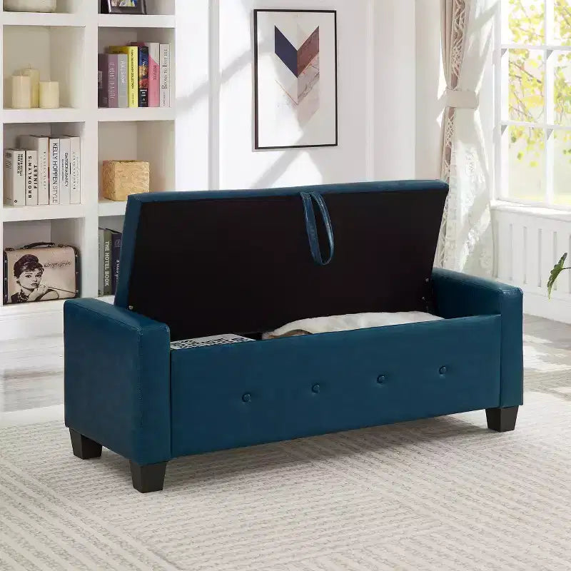 GDFStudio Gabriella Mid-Century Modern Faux Leather Upholstered Tufted Storage Bench