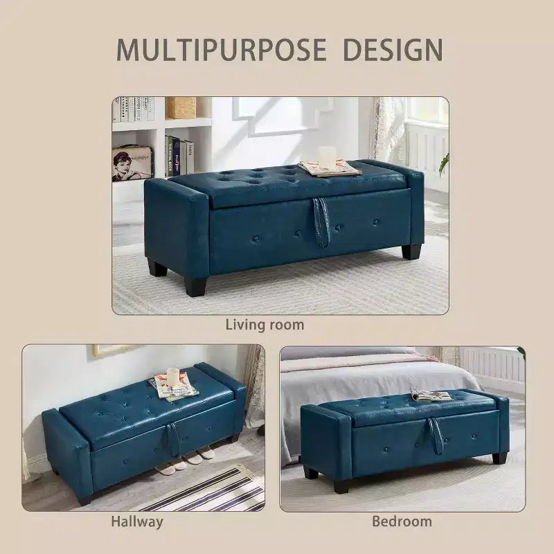 GDFStudio Gabriella Mid-Century Modern Faux Leather Upholstered Tufted Storage Bench