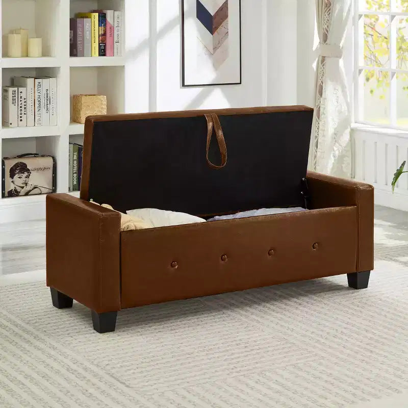 GDFStudio Gabriella Mid-Century Modern Faux Leather Upholstered Tufted Storage Bench