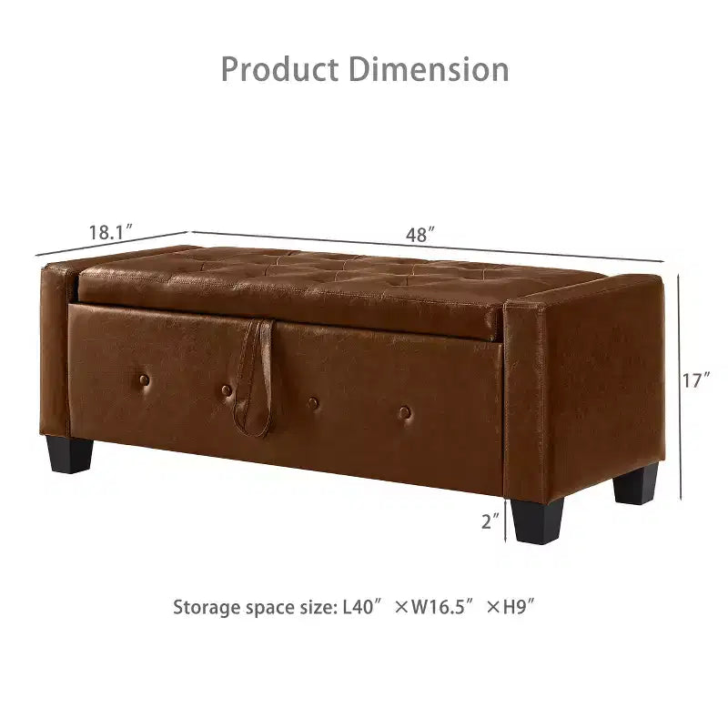 GDFStudio Gabriella Mid-Century Modern Faux Leather Upholstered Tufted Storage Bench