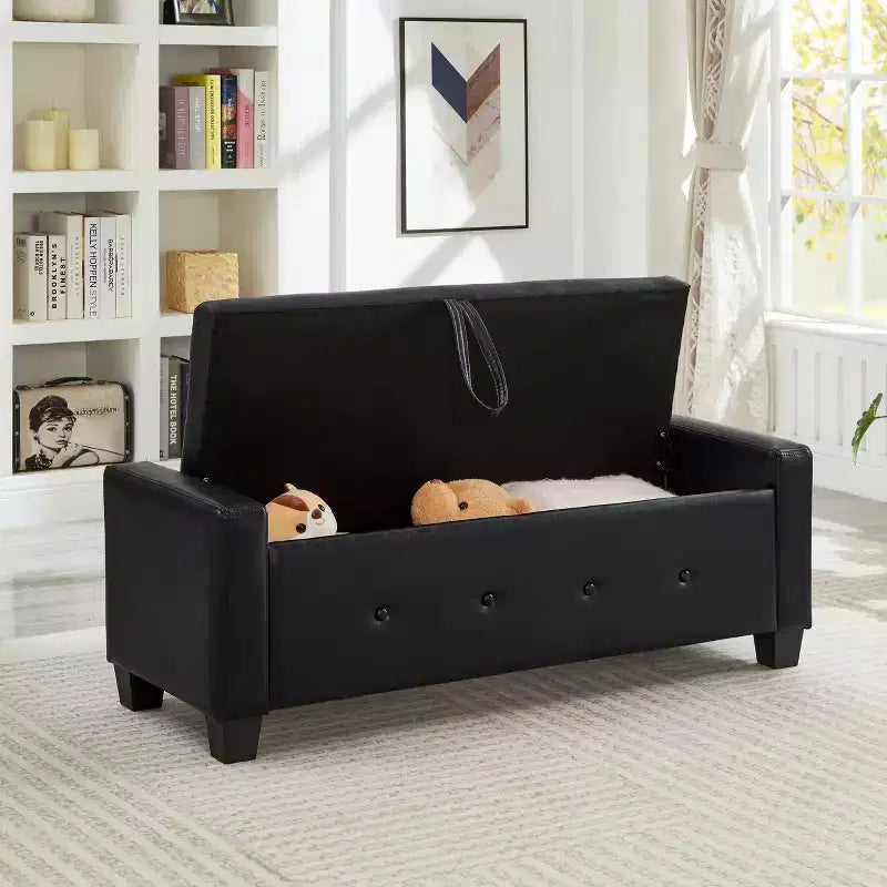 GDFStudio Gabriella Mid-Century Modern Faux Leather Upholstered Tufted Storage Bench