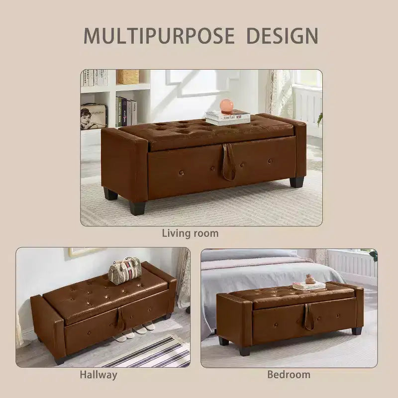 GDFStudio Gabriella Mid-Century Modern Faux Leather Upholstered Tufted Storage Bench