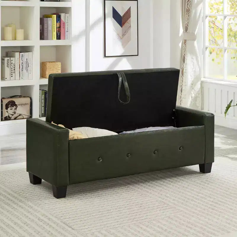 GDFStudio Gabriella Mid-Century Modern Faux Leather Upholstered Tufted Storage Bench