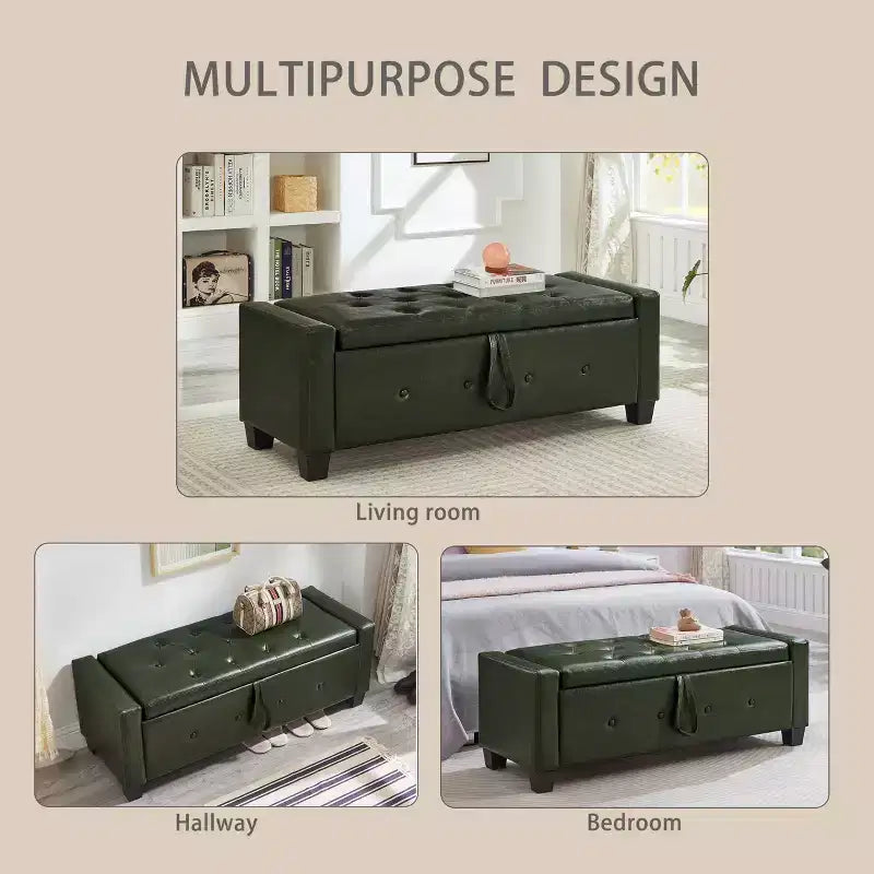 GDFStudio Gabriella Mid-Century Modern Faux Leather Upholstered Tufted Storage Bench