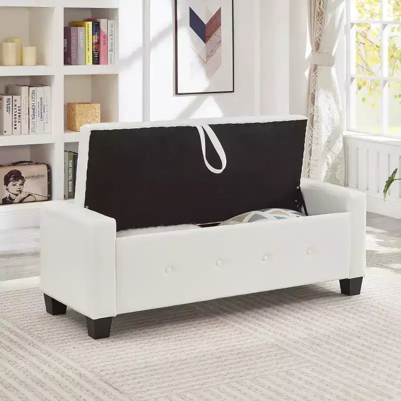 GDFStudio Gabriella Mid-Century Modern Faux Leather Upholstered Tufted Storage Bench