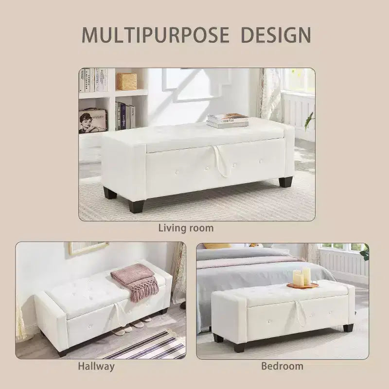 GDFStudio Gabriella Mid-Century Modern Faux Leather Upholstered Tufted Storage Bench