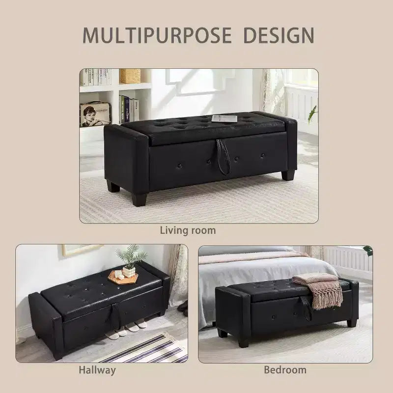 GDFStudio Gabriella Mid-Century Modern Faux Leather Upholstered Tufted Storage Bench