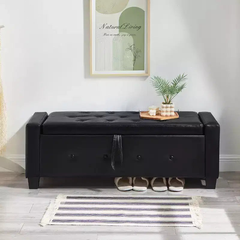 GDFStudio Gabriella Mid-Century Modern Faux Leather Upholstered Tufted Storage Bench