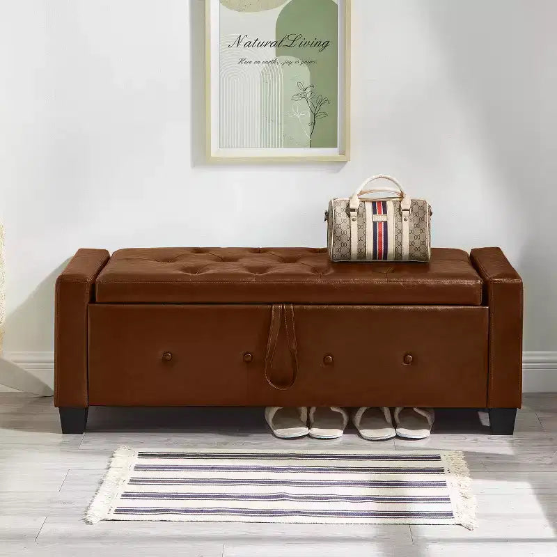 GDFStudio Gabriella Mid-Century Modern Faux Leather Upholstered Tufted Storage Bench