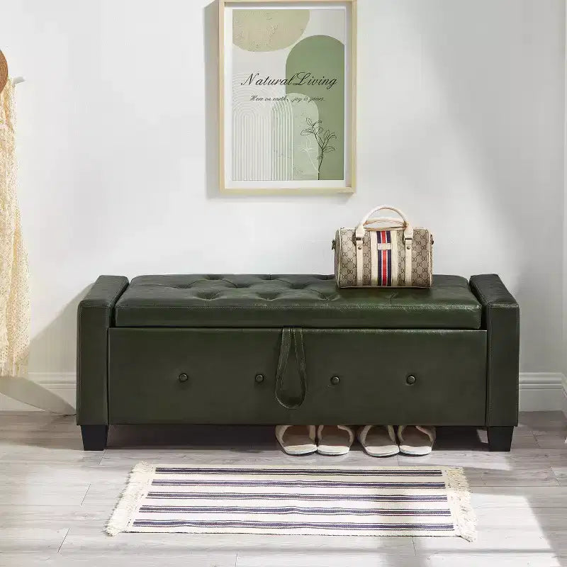 GDFStudio Gabriella Mid-Century Modern Faux Leather Upholstered Tufted Storage Bench