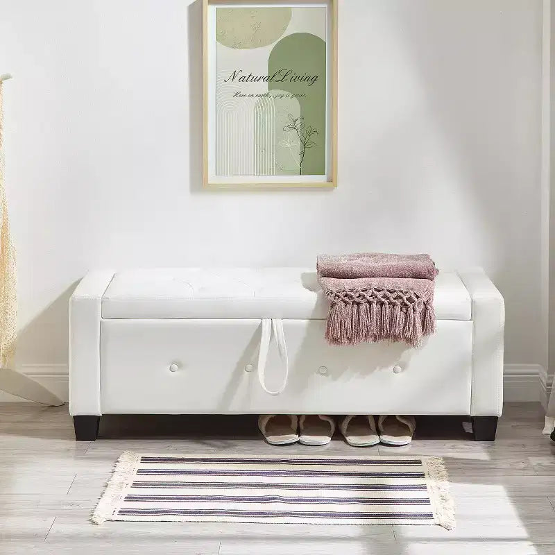 GDFStudio Gabriella Mid-Century Modern Faux Leather Upholstered Tufted Storage Bench
