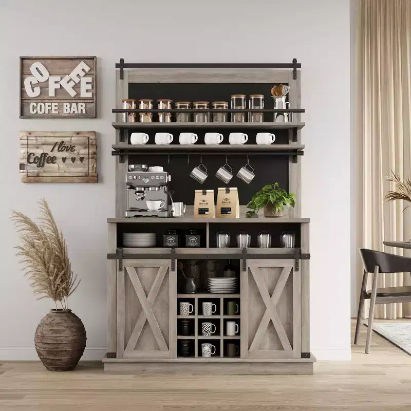 Bar Cabinet with storage space ,Tall Coffee Hutch,Large Kitchens Coffee Bar Cabinet Cupboard with Sliding Door