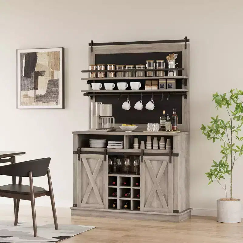 Bar Cabinet with storage space ,Tall Coffee Hutch,Large Kitchens Coffee Bar Cabinet Cupboard with Sliding Door