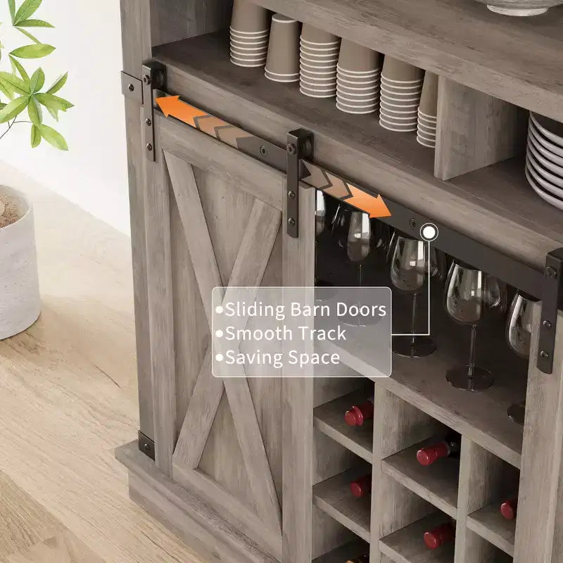 Bar Cabinet with storage space ,Tall Coffee Hutch,Large Kitchens Coffee Bar Cabinet Cupboard with Sliding Door