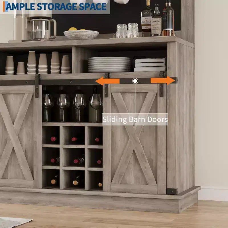 Bar Cabinet with storage space ,Tall Coffee Hutch,Large Kitchens Coffee Bar Cabinet Cupboard with Sliding Door