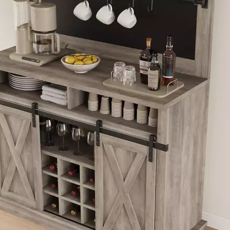 Bar Cabinet with storage space ,Tall Coffee Hutch,Large Kitchens Coffee Bar Cabinet Cupboard with Sliding Door
