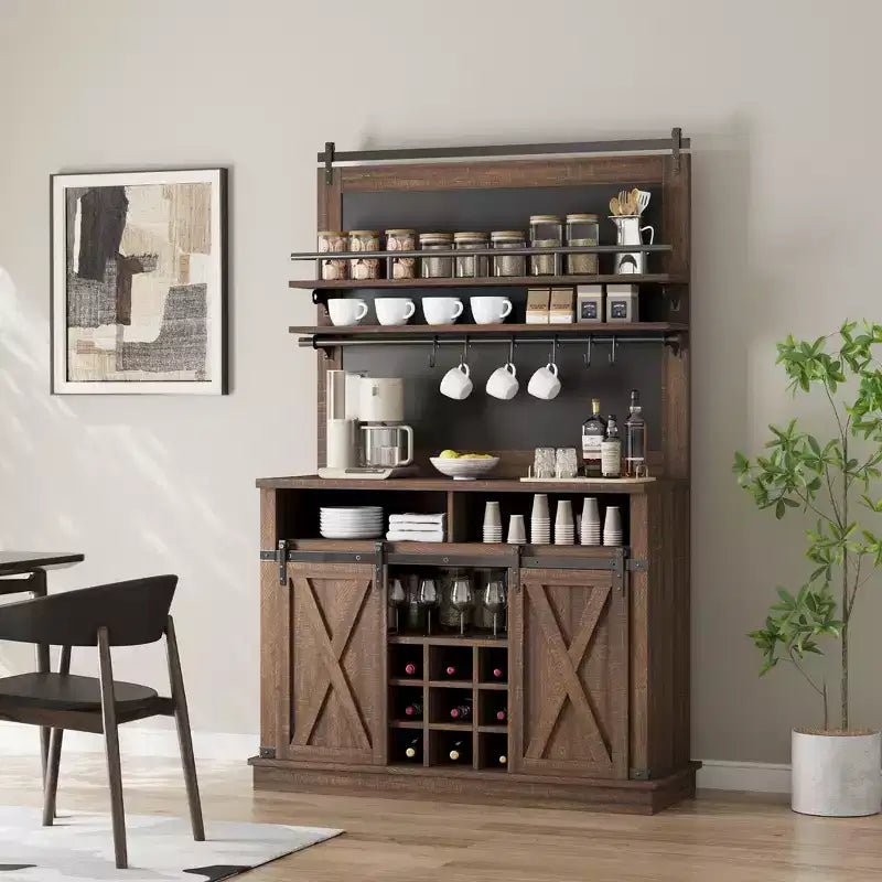Bar Cabinet with storage space ,Tall Coffee Hutch,Large Kitchens Coffee Bar Cabinet Cupboard with Sliding Door