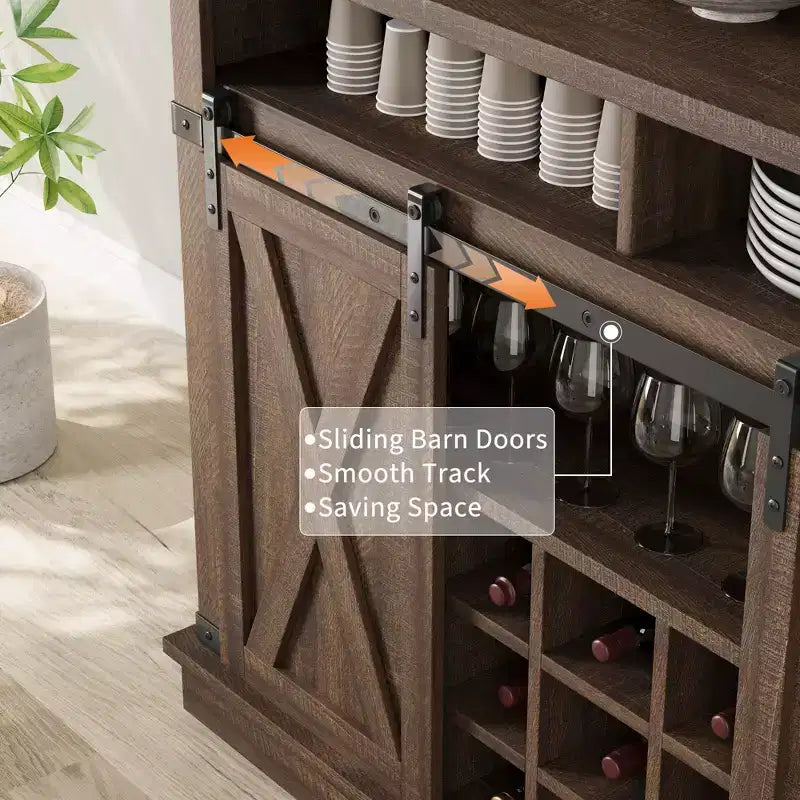 Bar Cabinet with storage space ,Tall Coffee Hutch,Large Kitchens Coffee Bar Cabinet Cupboard with Sliding Door