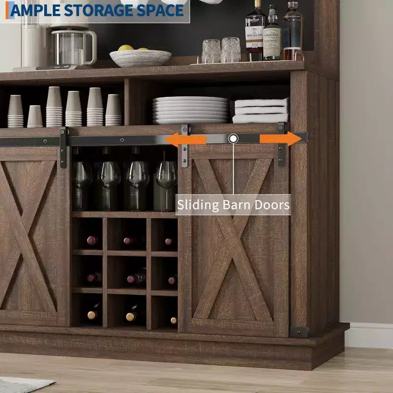 Bar Cabinet with storage space ,Tall Coffee Hutch,Large Kitchens Coffee Bar Cabinet Cupboard with Sliding Door