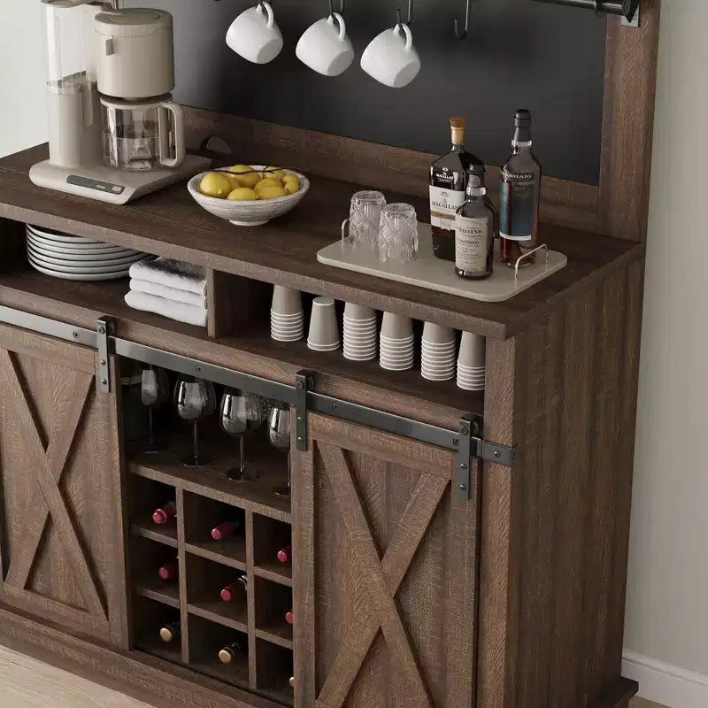 Bar Cabinet with storage space ,Tall Coffee Hutch,Large Kitchens Coffee Bar Cabinet Cupboard with Sliding Door