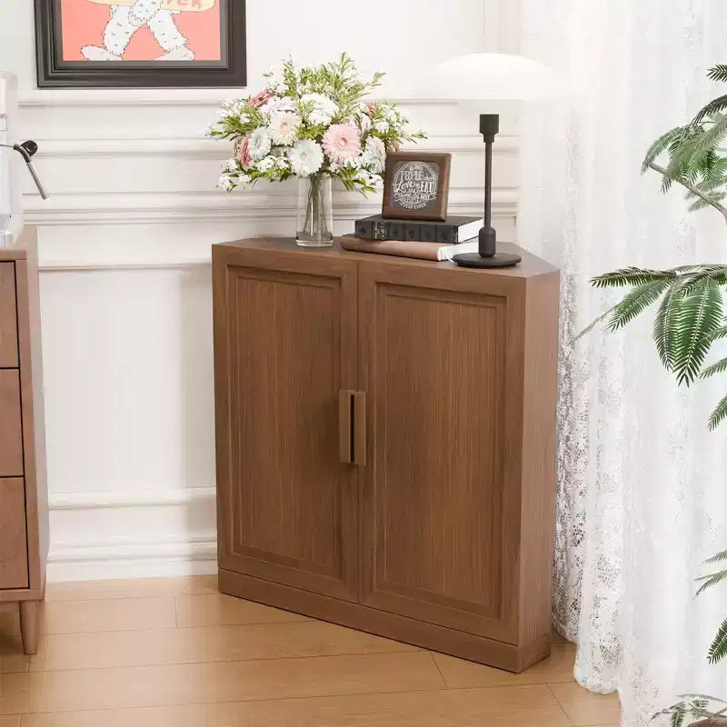 31 in. Tall Wood Grain Corner Storage Cabinet in Natural Wood Color, Storage Organizer with Adjustable Shelves for Bedroom Living/Dinning Room
