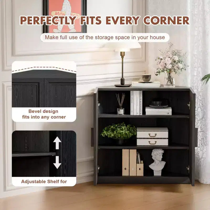 31 in. Tall Wood Grain Corner Storage Cabinet in Natural Wood Color, Storage Organizer with Adjustable Shelves for Bedroom Living/Dinning Room