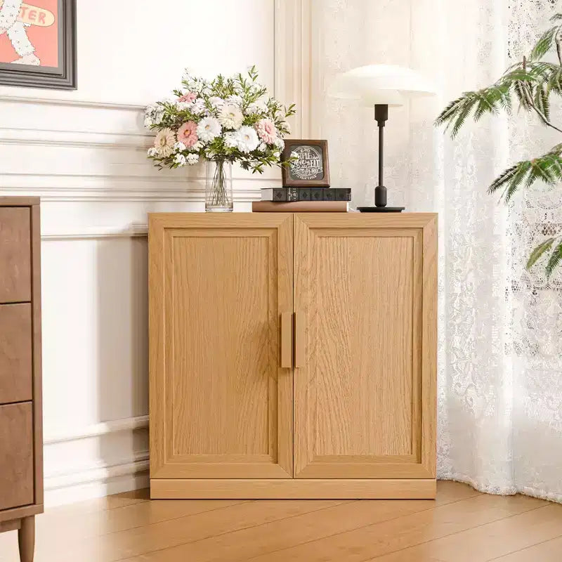 31 in. Tall Wood Grain Corner Storage Cabinet in Natural Wood Color, Storage Organizer with Adjustable Shelves for Bedroom Living/Dinning Room