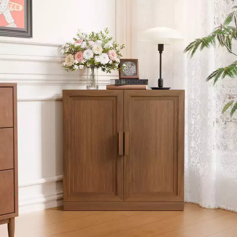 31 in. Tall Wood Grain Corner Storage Cabinet in Natural Wood Color, Storage Organizer with Adjustable Shelves for Bedroom Living/Dinning Room