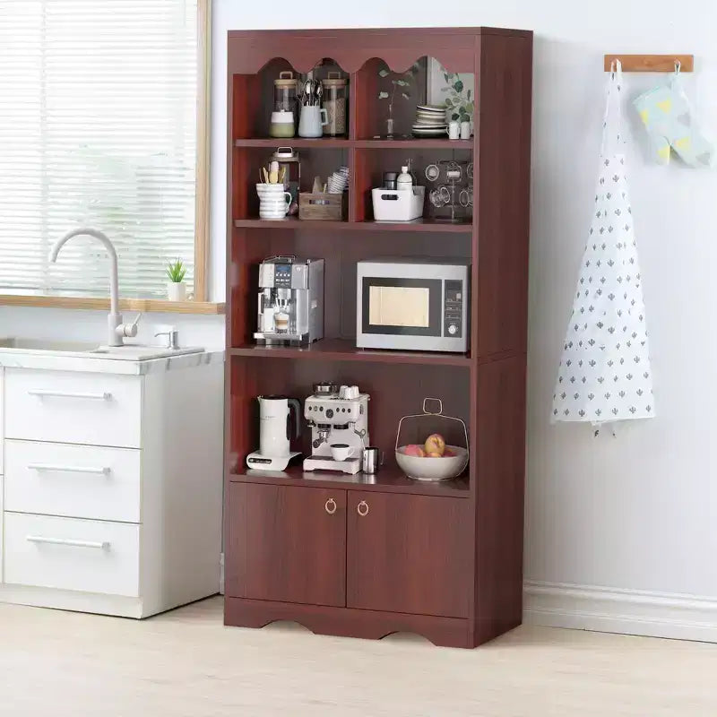 5 Tier Bookcase with Doors, 63 in Tall Modern White Bookshelf with Cabinets, Wood Book Shelf Display Cabinet for Bedroom, Living Room, Office