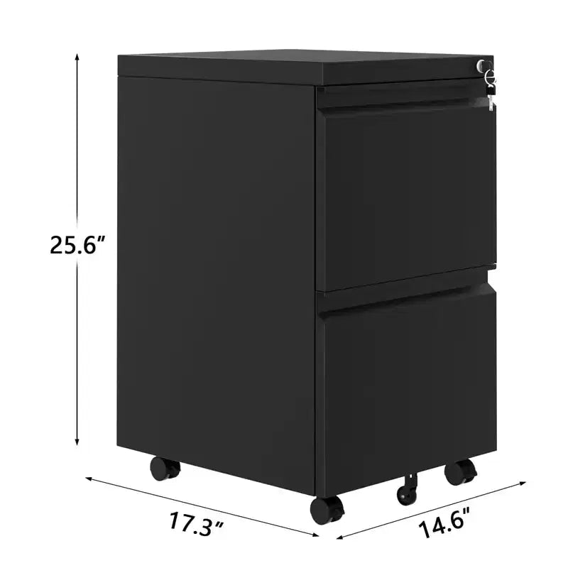 2-Drawer Mobile File Cabinet with Locking Wheels & Security Lock, Under-Desk Rolling Storage for Legal/A4/Letter Files