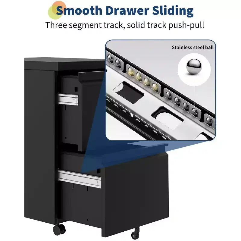 2-Drawer Mobile File Cabinet with Locking Wheels & Security Lock, Under-Desk Rolling Storage for Legal/A4/Letter Files