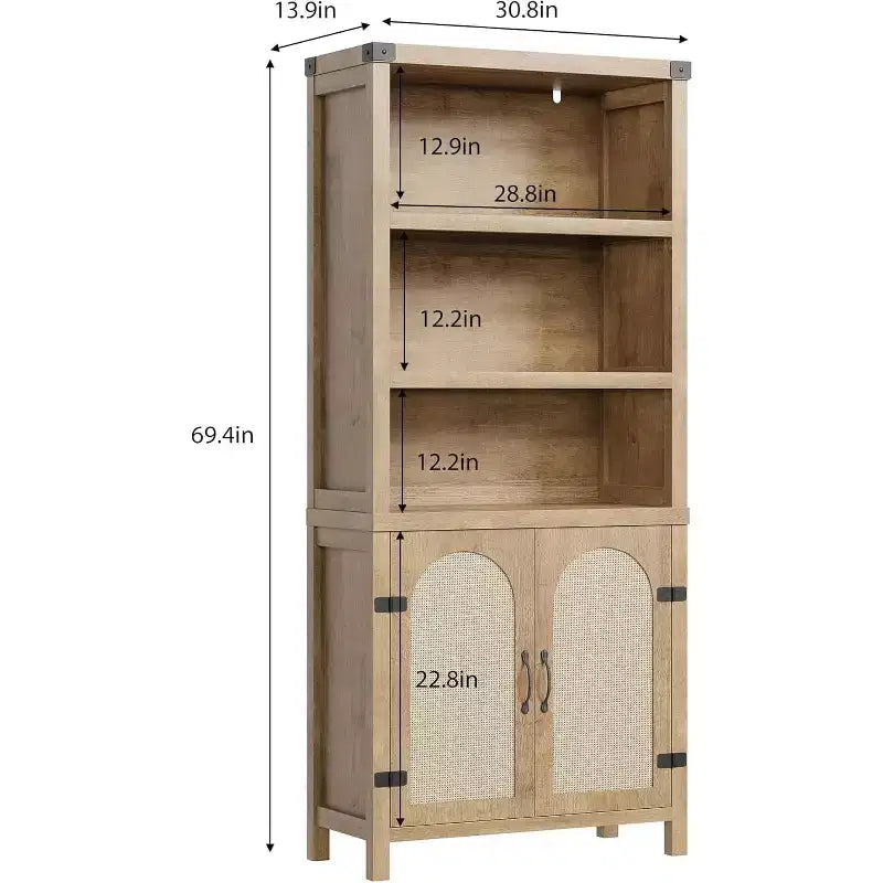 Extra Wide 70 Farmhouse Bookcase w/ Doors - 5-Tier Display Shelves & Storage for Office/Living Room/Library